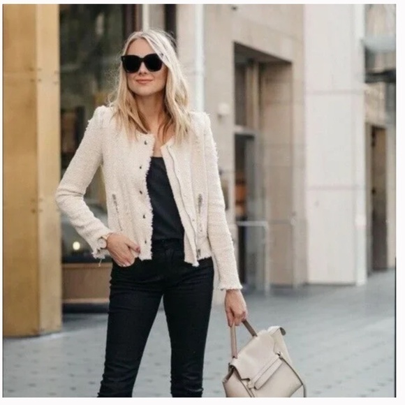 Iro Paris Cream Agnette Tweed Distressed Jacket Women Size 34 - Picture 2 of 13